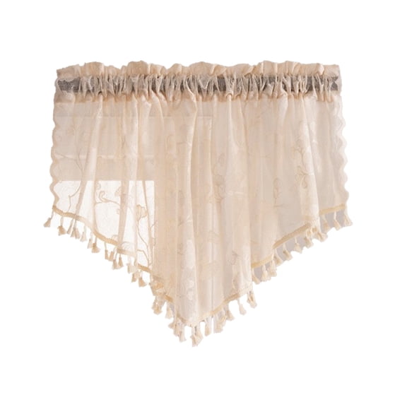 Mmeneyy Sheer Valance Curtains with Tassels, Rustic Lace Triangle Swag Curtain with Rod Pocket for Kitchen Living Room, 1 Panel