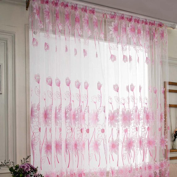 Sheer Voile Curtains,78x39inch Transparent Floral Embroidery Drapes,Modern Style Window Blinds for Bedroom Living Room Balcony Decors