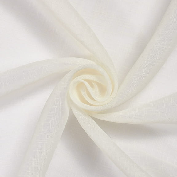Sheer Voile Faux Linen Fabric Gasa 118" Wide Curtain Drapery Sold BTY 100% Polyester (Beige)