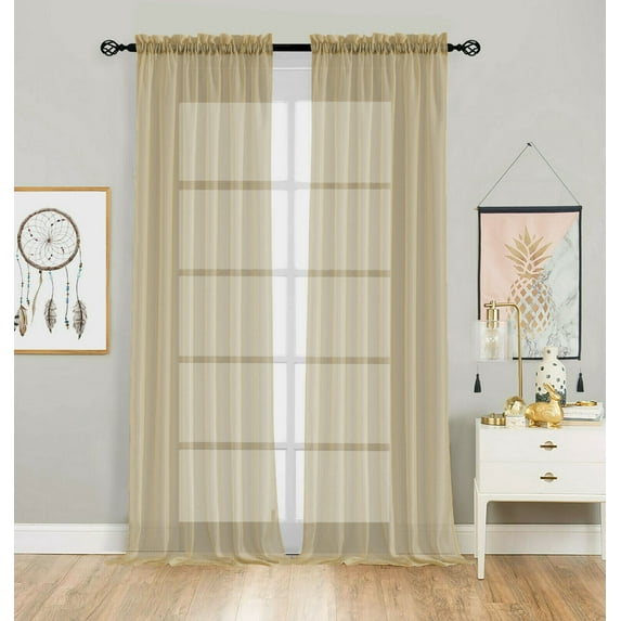 Sheer Voile Rod Pocket Curtains For Small Windows - Assorted Colors