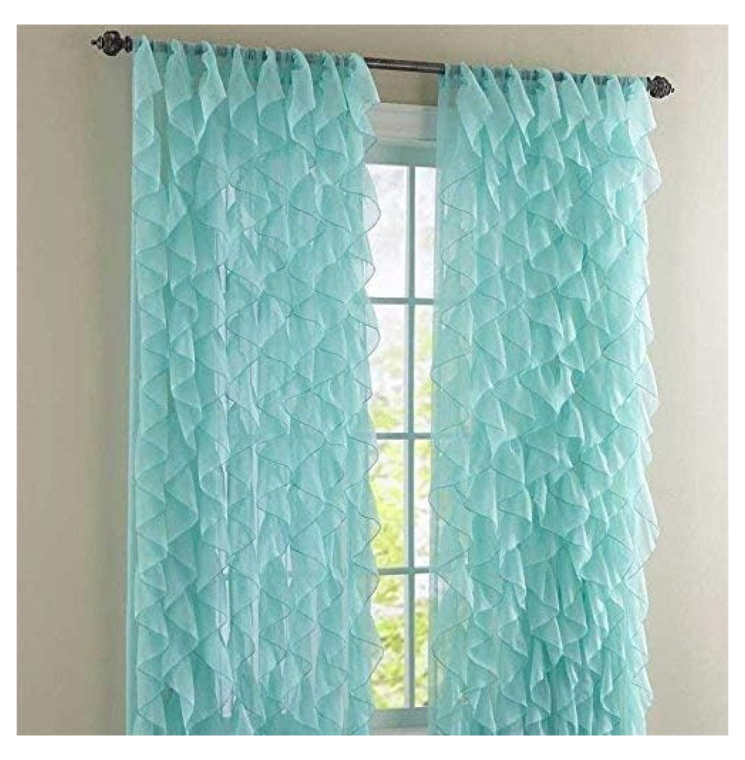 Sheer Voile Ruffled Curtain Panels 2PC Set (Sea) - 50x84 Inch Ruffle ...