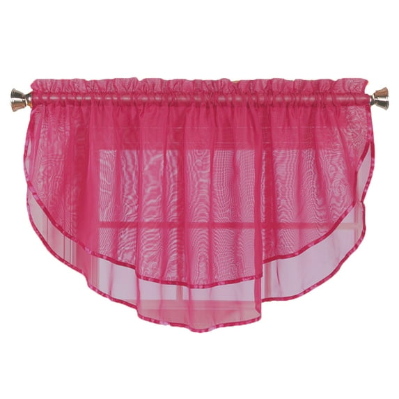 Sheer Voile Valance Curtain for Windows Size 54 in X 24 in Scalloped with Ribbon for Kitchens, Living Room, Dining Room, Bathroom, Bay Windows, Basement, Laundry Room (Hot Pink)