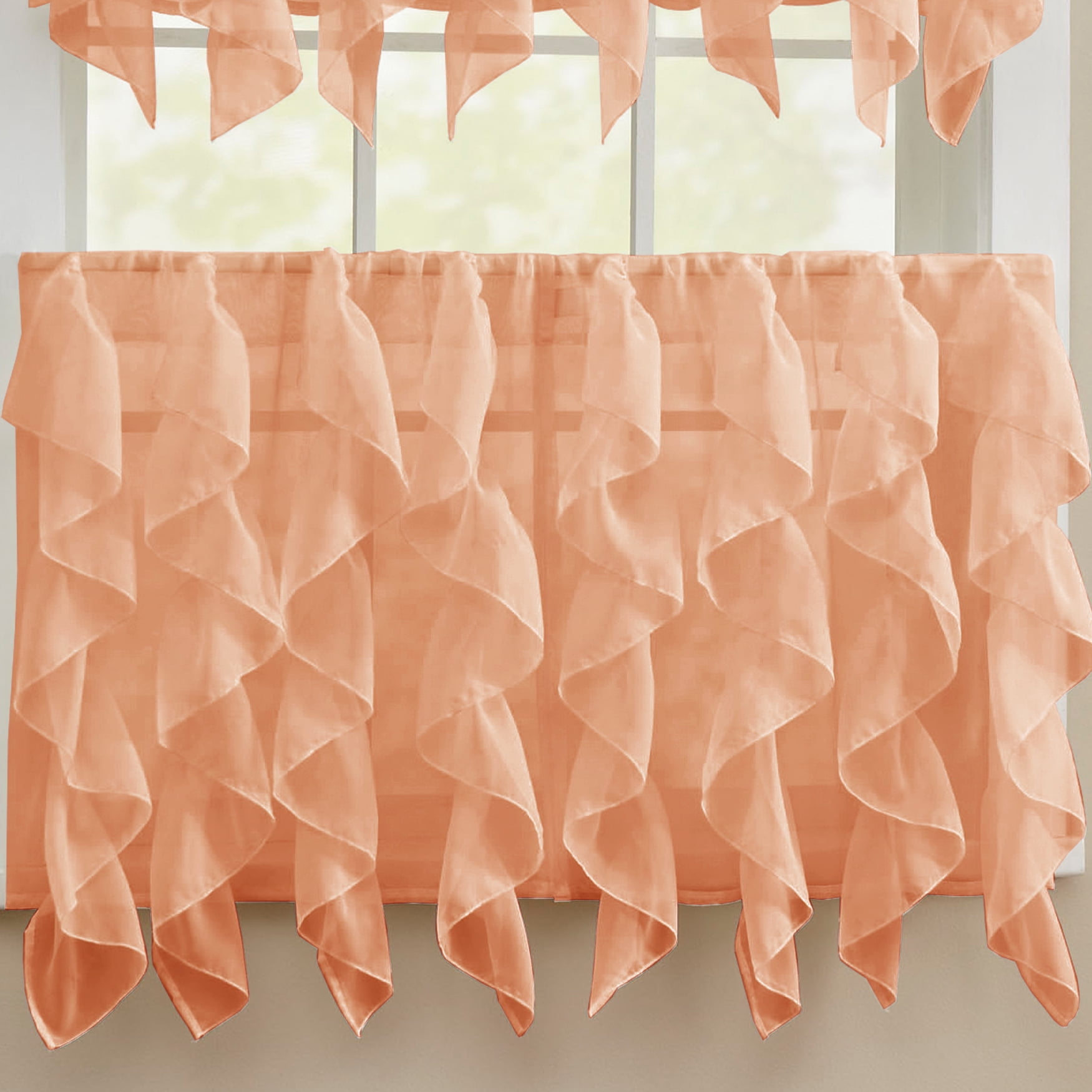 Sheer Voile Vertical Ruffle Window Curtain 24" Tier Pair - Spice