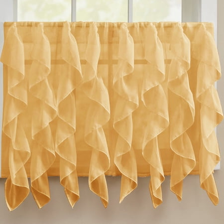 Sheer Voile Vertical Ruffle Window Curtain 36" Tier Pair - Camel
