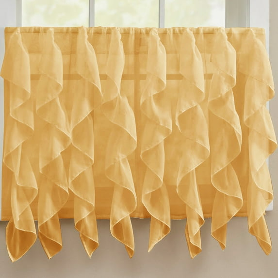 Sheer Voile Vertical Ruffle Window Curtain 36" Tier Pair - Camel