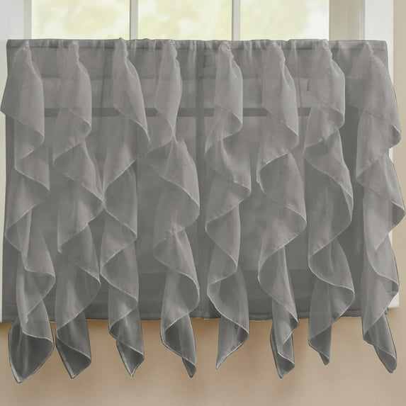 Sheer Voile Vertical Ruffle Window Curtain 36" Tier Pair - Gray