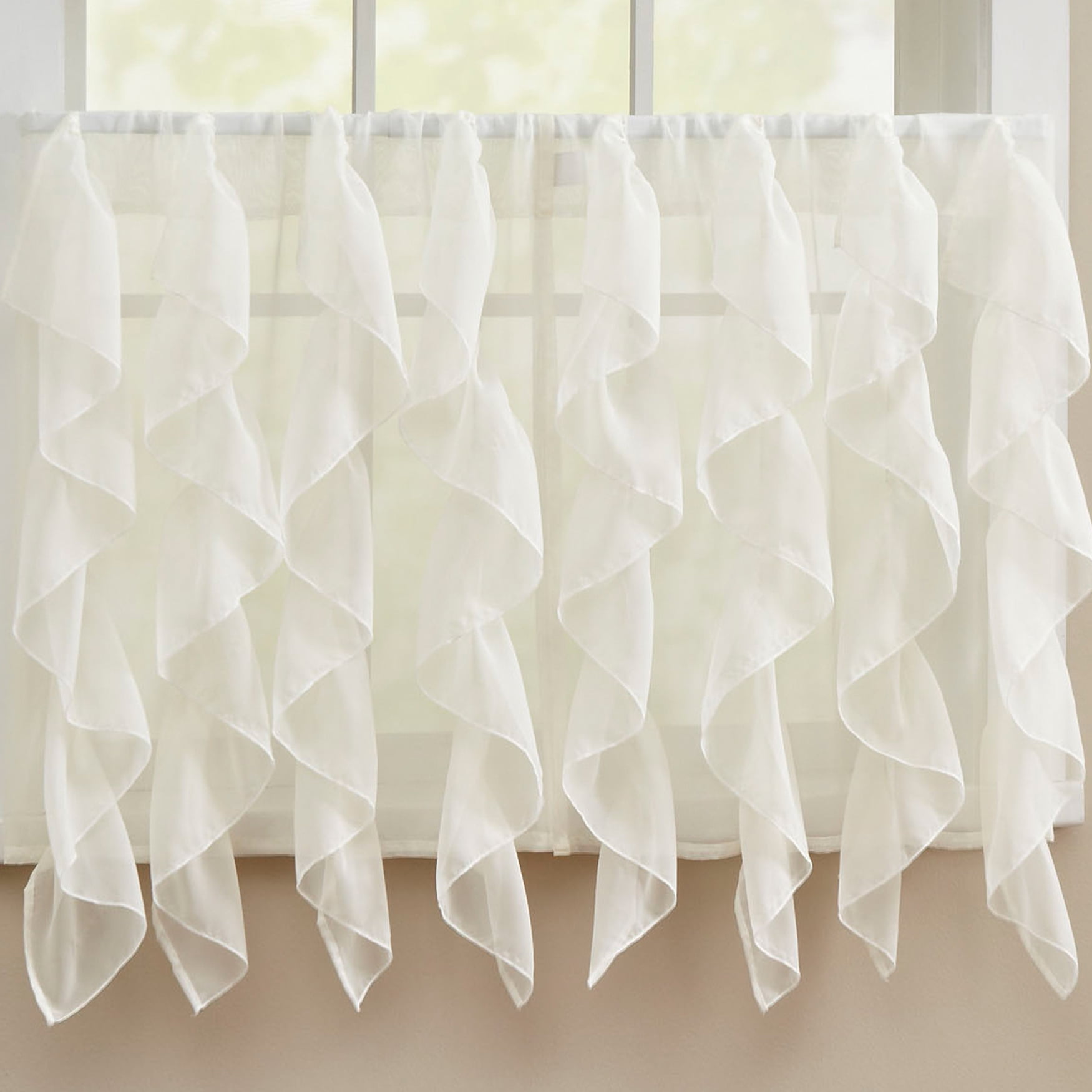 Sheer Voile Vertical Ruffle Window Curtain 36" Tier Pair - Ivory