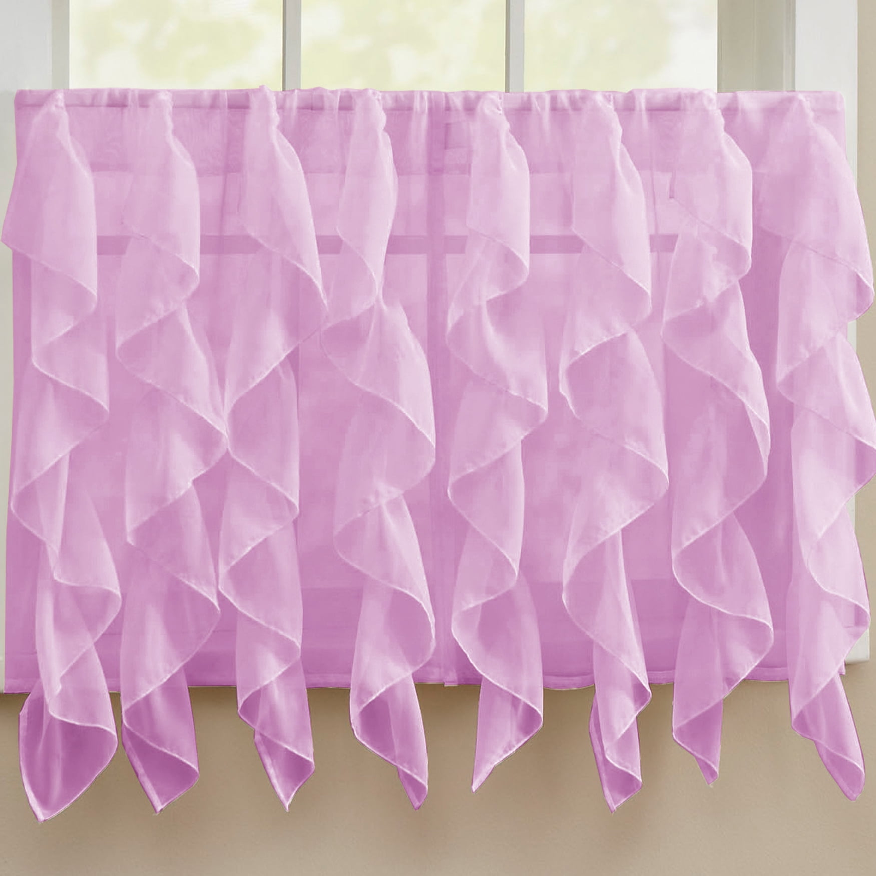 Sheer Voile Vertical Ruffle Window Curtain 36" Tier Pair - Lavender