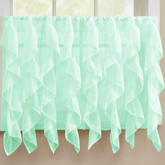 Sheer Voile Vertical Ruffle Window Curtain 36" Tier Pair - Mint