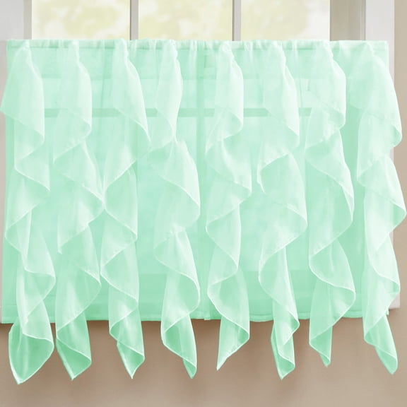 Sheer Voile Vertical Ruffle Window Curtain 36" Tier Pair - Mint