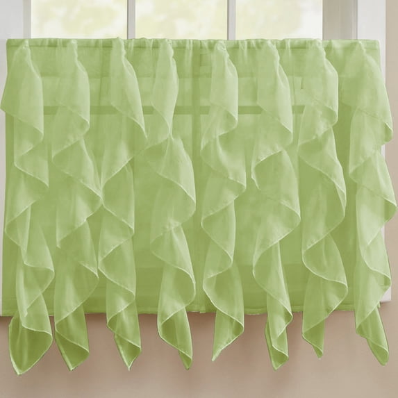 Sheer Voile Vertical Ruffle Window Curtain 36" Tier Pair - Sage