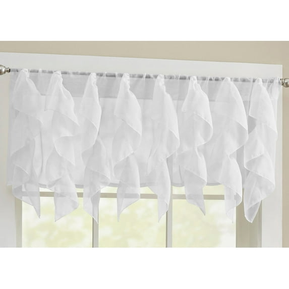 Sheer Voile Vertical Ruffle Window Kitchen Curtain 12" Valance White