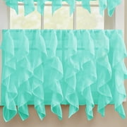 Sheer Voile Vertical Ruffle Window Kitchen Curtain 24" Tier Pair Sea