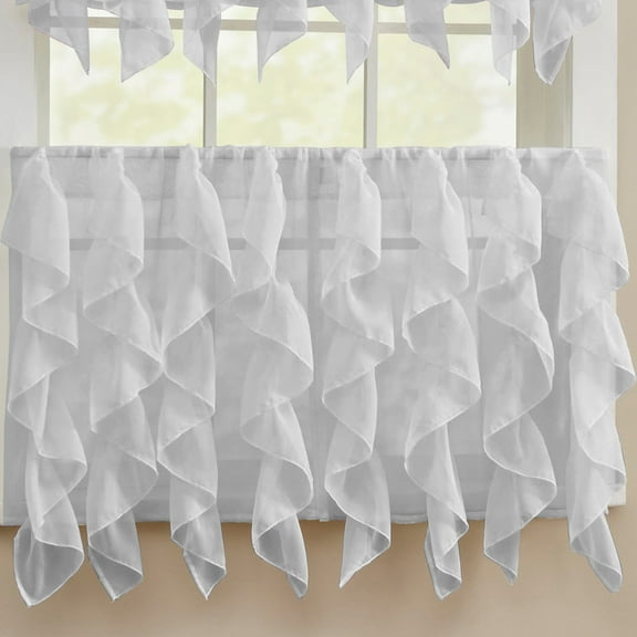 Sheer Voile Vertical Ruffle Window Kitchen Curtain 24" Tier Pair
