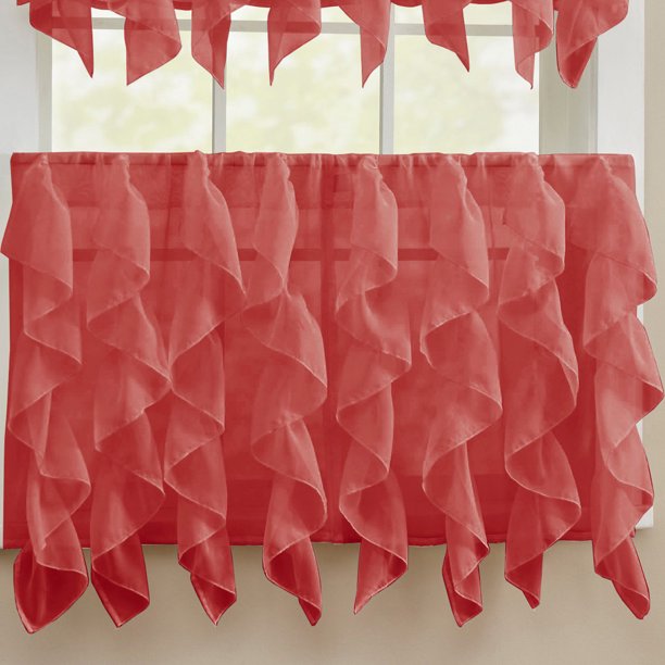 Sheer Voile Vertical Ruffle Window Kitchen Curtain 24