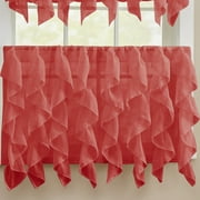 Sheer Voile Vertical Ruffle Window Kitchen Curtain 24 Tier Pair