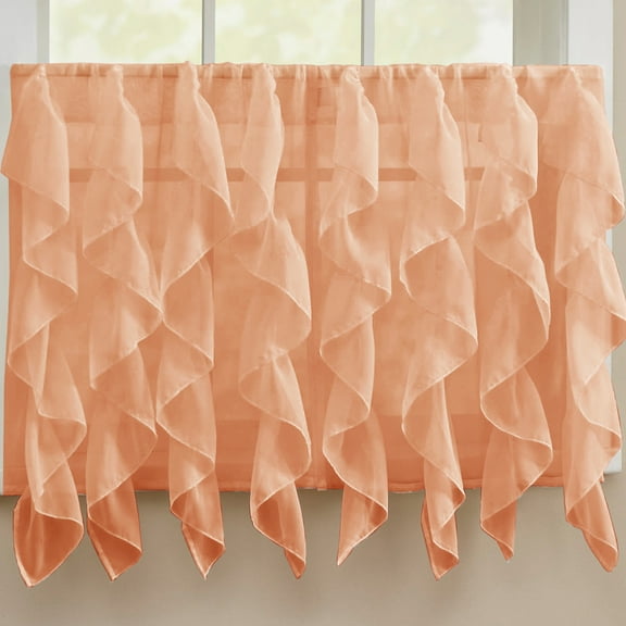 Sheer Voile Vertical Ruffle Window Kitchen Curtain 36" Tier Pair