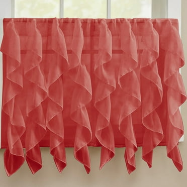 Sheer Voile Vertical Ruffle Window Kitchen Curtain 36" Tier Pair