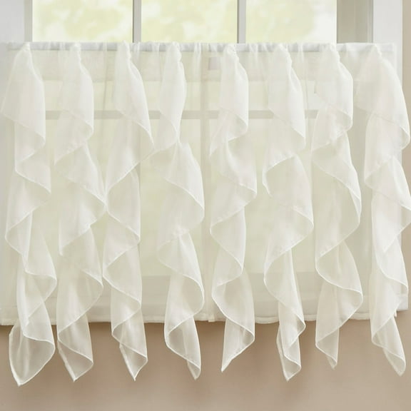 Sheer Voile Vertical Ruffle Window Kitchen Curtain 36" Tier Pair