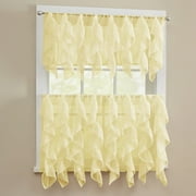 Sheer Voile Vertical Ruffle Window Kitchen Curtain 36" Tiers & Valance Set