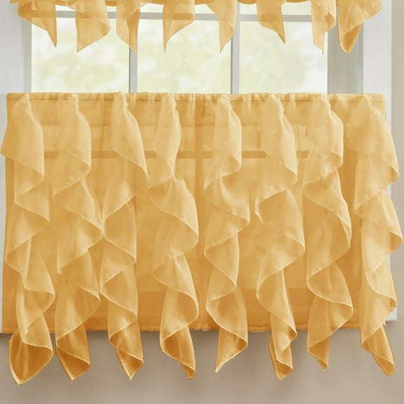 Sheer Voile Vertical Ruffle WindowCurtain 36" Tier Pair - Camel