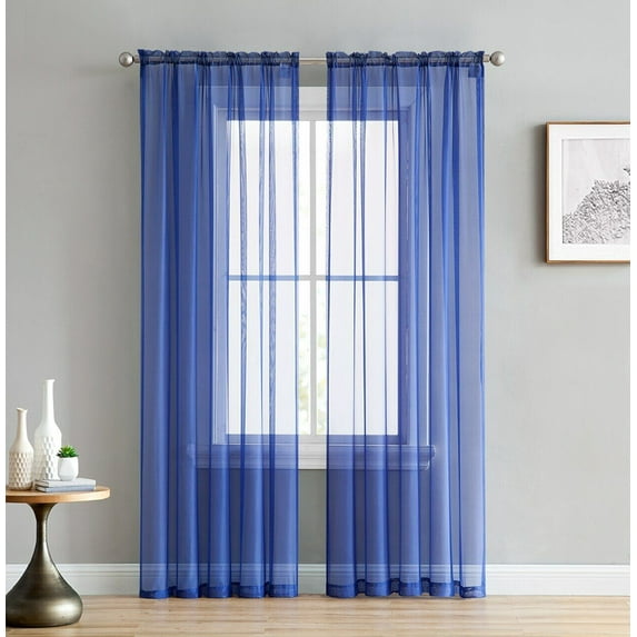 Sheer Voile Window Curtain Solid Panels Rod Pocket - Set of 2
