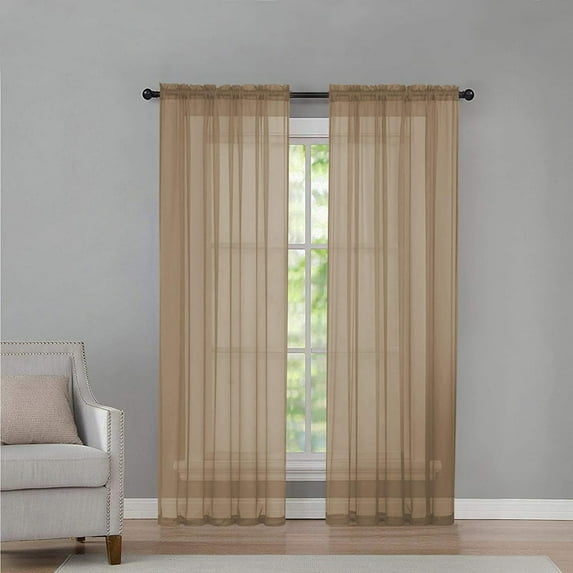 Sheer Voile Window Treatment Rod Pocket Curtain Panels for Kitchen, Bedroom and Living Room (40 x 80 inches Long, 2 Panels)