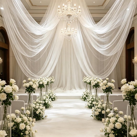Sheer Wedding Drape Panel, Lightweight Chiffon Chair Sash Decoration for Arch Frame Ceremony Backdrop, Party Banquet Table Runner Fabric for Outdoor Garden Reception