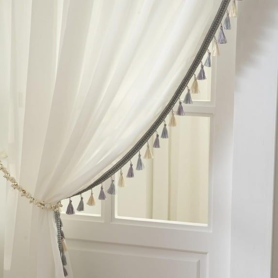 Sheer White Curtains, Pinch Pleat Sheer Drapes, Light Filtering, Tassel Sheer Curtains for Living Room Bedroom(45W x 108L,Gray White)