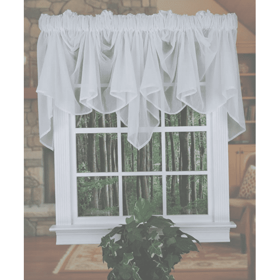 Sheer White Festoon Valance Window Curtain Topper, 100 Inches Wide by 29 Inches Long, Elegant and Decorative for Living Room or Bedroom