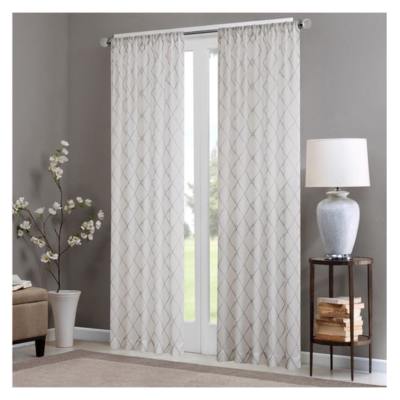 Sheer Window Curtain Panel(Only 1 Pc Panel) White+gray + Polyester