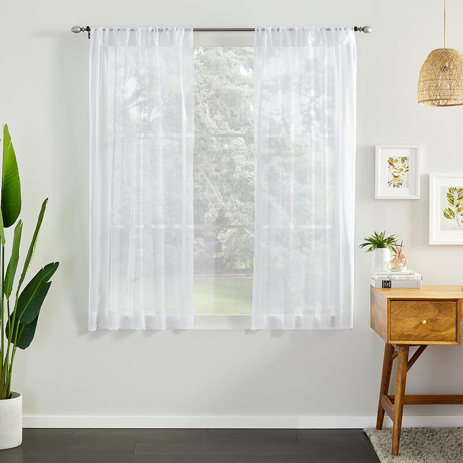 Sheer Window Curtain Panels with Rod Pocket - 2 Pack-54 x 63 Inches ...