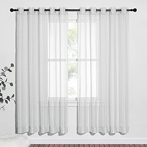 Sheer Window Curtains for Living Room, Grommet Lightweight Gauzy Textured Sheer Panels Window Treatment for Boys/Modern Bedroom, Light Gray, W70 x L72, 2 PCs