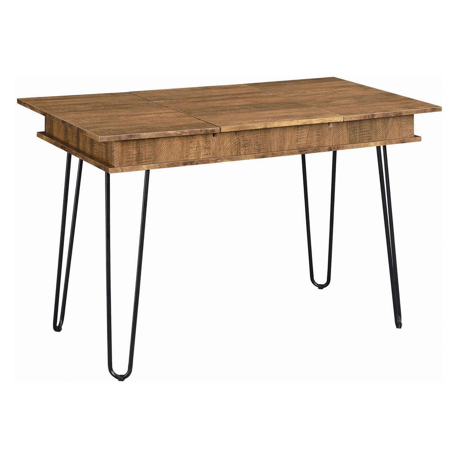 Rustic Amber Wood Writing Desk with Hairpin Legs and USB Ports