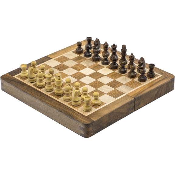Sheesham & Boxwood 7 Inch Magnetic Mini Inlaid Chess Set