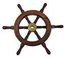 Rustic Brown Wood Nautical Ship Wheel with Brass Center, 12"