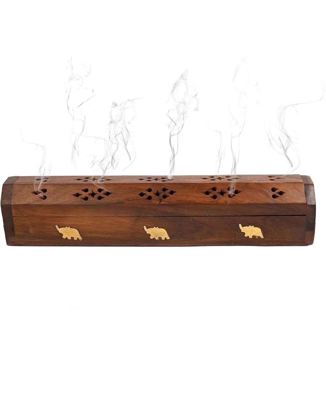 Sheesham Wooden Incense Holder Box with Ash Catcher – Decorative Storage Design with Multiple Slots – Long Box Style for Home, Office & Meditation Space