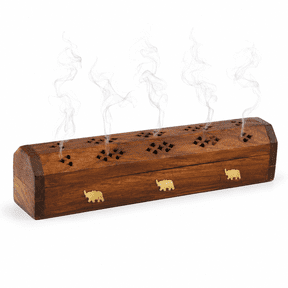 Sheesham Wooden Incense Holder Box with Ash Catcher – Decorative Storage Design with Multiple Slots – Long Box Style for Home, Office & Meditation Space