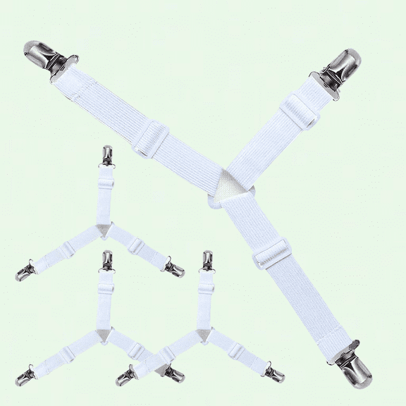 Sheet Clips for Bedding, Keep Sheets Firmly In Place - Adjustable Triangle Design, Rust Proof Clamps - Set of 4 Mattress Sheet Garters (White)