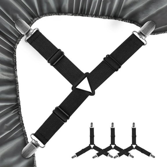 Sheet Fastener, Bed Sheet Holder Strap for Full, Queen, King Twin Bed, Adjustable Fitted Sheet Suspenders Grippers with Non-Slip Clip and Elastic Band (Triangle Sheet Straps(4PCS))