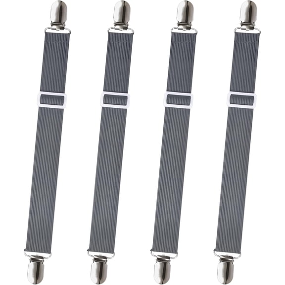 Sheet Fasteners, 4 count Adjustable Elastic Straps to Keep Sheets in Place Heavy Duty Non Slip Bed Cover Grippers Clips for to Size Bed, Gray