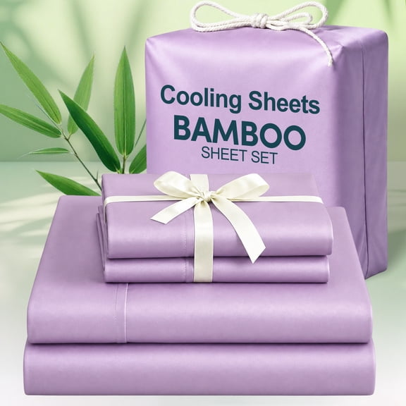Sheet&Joy 3/4pcs Bamboo Cooling Bedding - Extra Deep Pocket Breathable And Cooling - Suitable for Hot Sleepers And Sweats