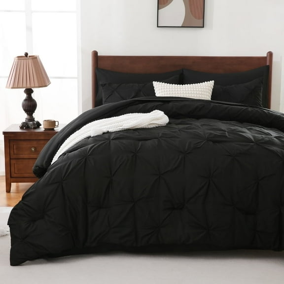Sheet&Joy 7 Pieces Pinch-Pleated Comforter Set, Black King Size