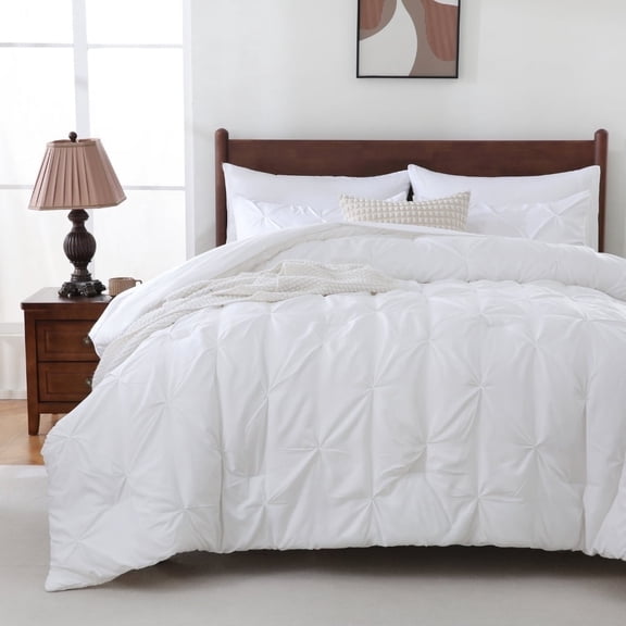 Sheet&Joy 7 Pieces Pinch-Pleated Comforter Set, White King Size