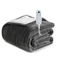 thumbnail image 1 of Sheet&Joy Heated Blanket Electric Grey Throw - 50"x60" Heating Blanket 8 Hours Auto-Off 8 Heat Level Over-Heat Protection Ribbed Flannel Sherpa Electric ETL Certification, 1 of 8