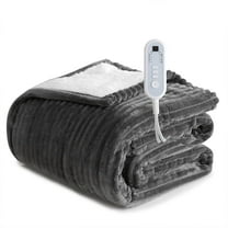 Sheet&Joy Heated Blanket Electric Grey Throw - 50"x60" Heating Blanket 8 Hours Auto-Off 8 Heat Level Over-Heat Protection Ribbed Flannel Sherpa Electric ETL Certification