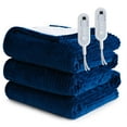 thumbnail image 1 of Sheet&Joy Heated Blanket Electric Navy Blue Queen - 84"x90" Dual Controllers Heating Blanket 10 Hours Auto-Off 8 Heat Level Over-Heat Protection Ribbed Flannel Sherpa Electric ETL Certification, 1 of 8