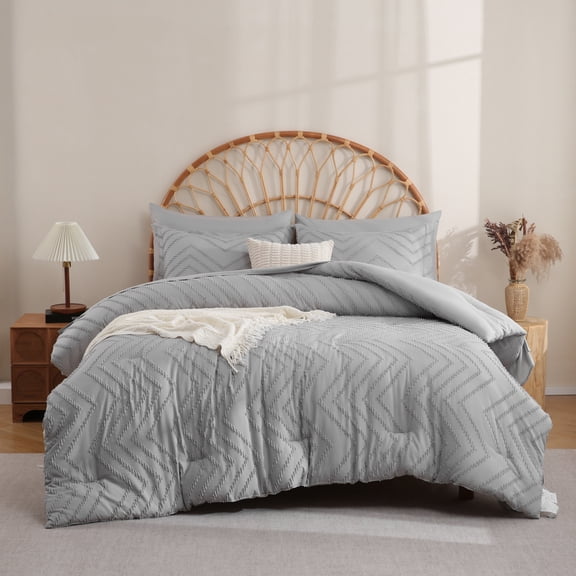 Sheet&Joy Twin Comforter Set with Sheets Light Grey - 5 Pieces Boho Tufted Shabby Chic Bed in a Bag, Fluffy Soft Farmhouse Bed Set for All Seasons