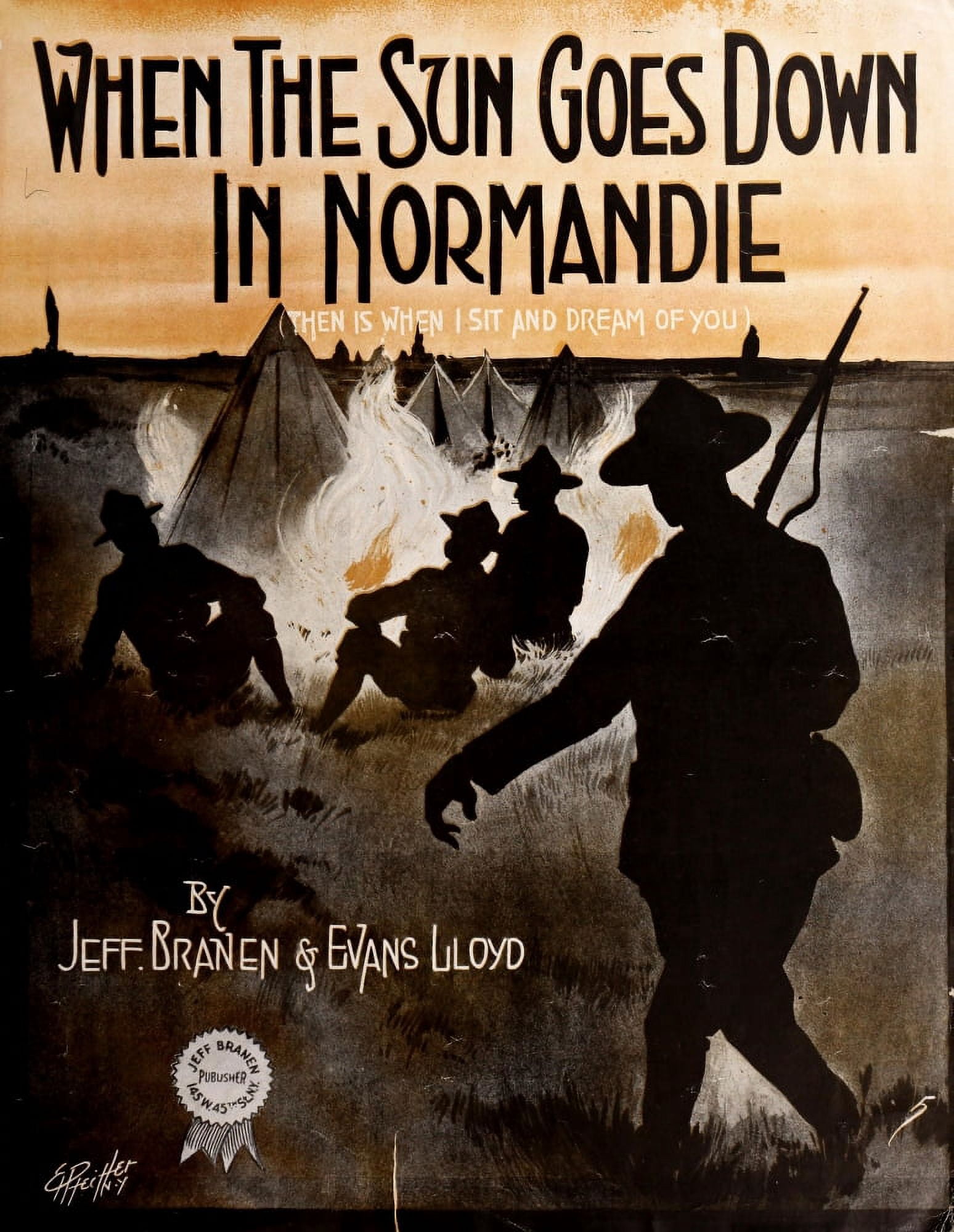 Sheet Music 1918 When the sun goes down in Normandie Canvas Art - Edward H Pfeiffer (18 x 24)