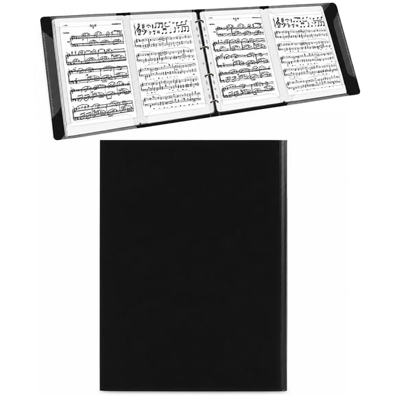 Sheet Music Binder, Expandable 4-Page Choir Folder, Black Waterproof PP Shell, A4 Size, 52 Page Capacity, Writable Music Holder for Files